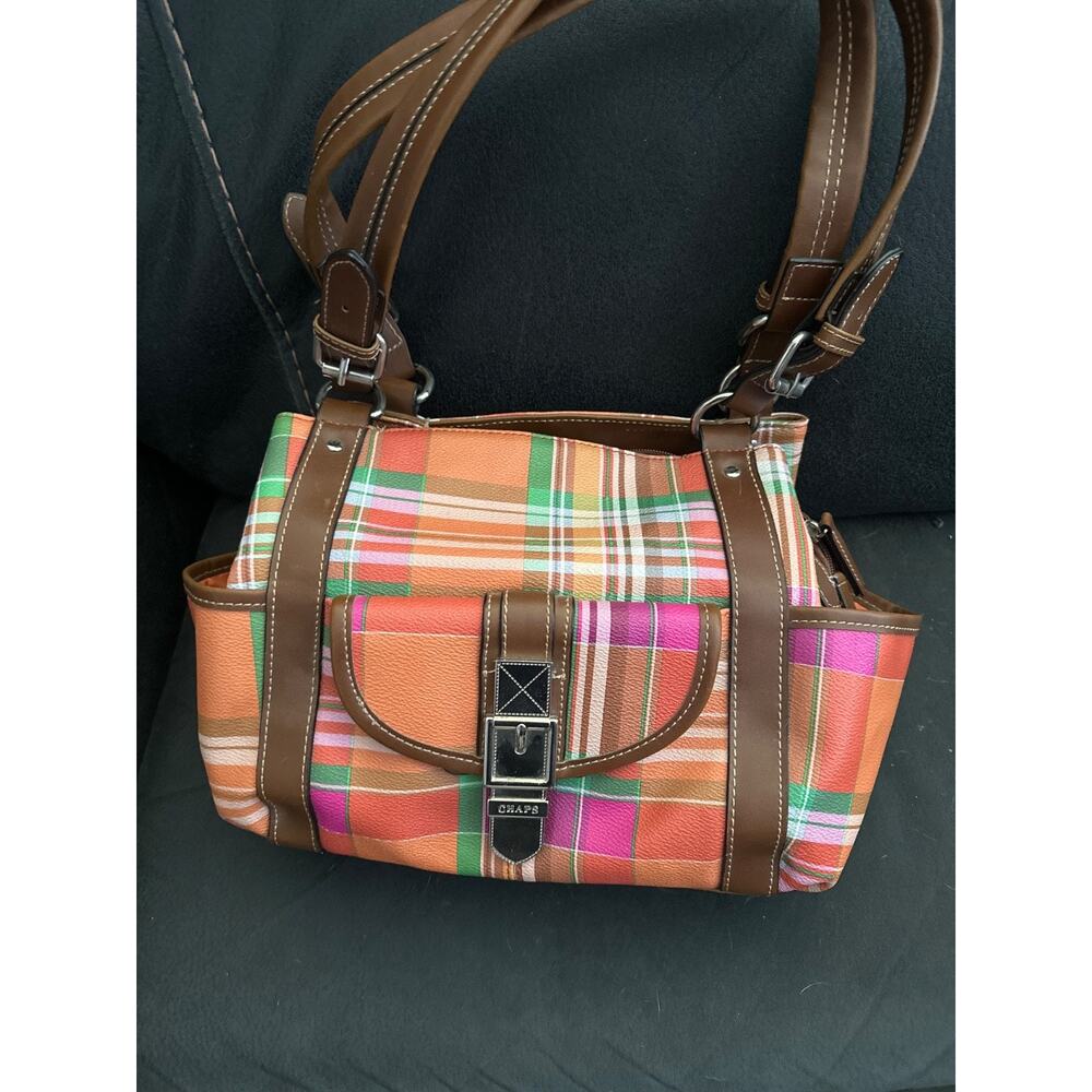 Chaps Womens Handbag plaid Orange Brown